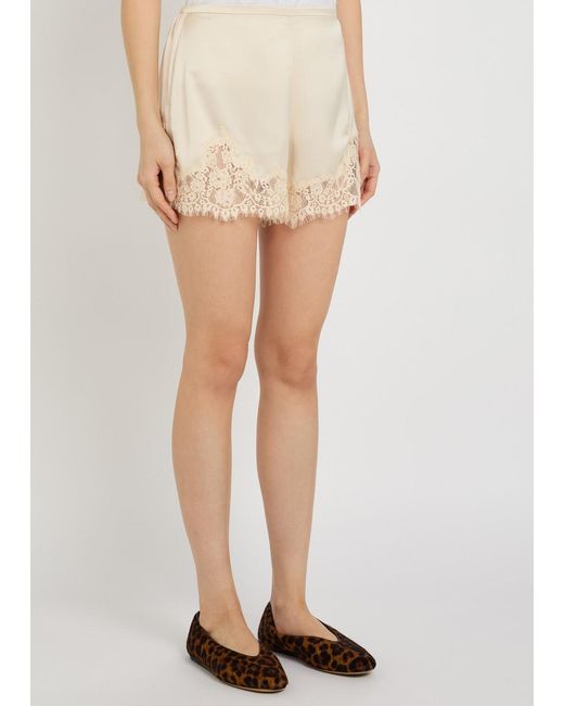 Reformation White Fern Lace-Trim Satin Shorts