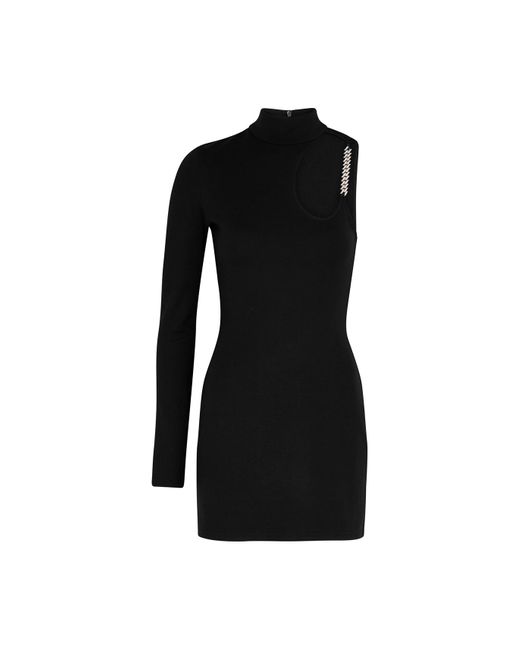 David Koma Black Asymmetric Stretch-Jersey Mini Dress