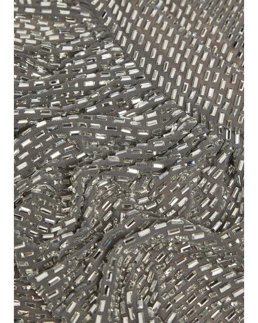 Self-Portrait Gray Rhinestone-Embellished Maxi Dress