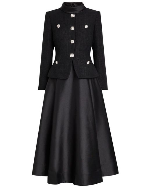 Self-Portrait Black Tailored Bouclé And Taffeta Midi Dress
