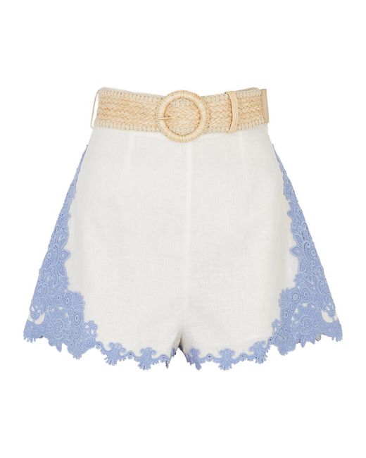 Zimmermann White Raie Lace-Trimmed Linen Shorts, Shorts