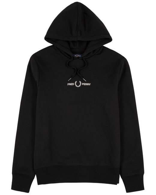 Fred Perry Black Logo-embroidered Hooded Cotton Sweatshirt for men