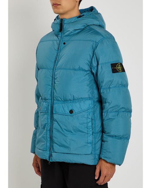 Stone Island Blue Ripstop Hooded Shell Jacket for men