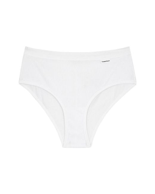 Chantelle White Comfort Ribbed Stretch-Cotton Briefs