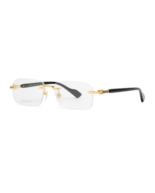 Gucci White Rimless Rectangle-Frame Optical Glasses for men