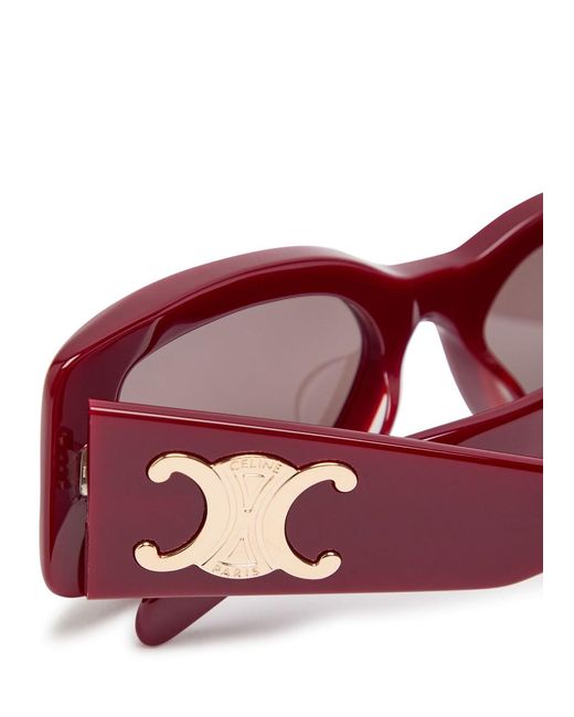 Céline Red Triomphe Rectangle-Frame Sunglasses