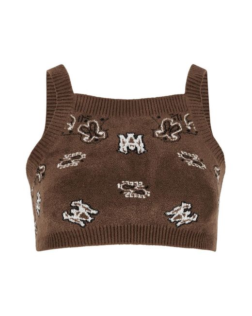 Amiri Brown Bandana-intarsia Cropped Knitted Tank