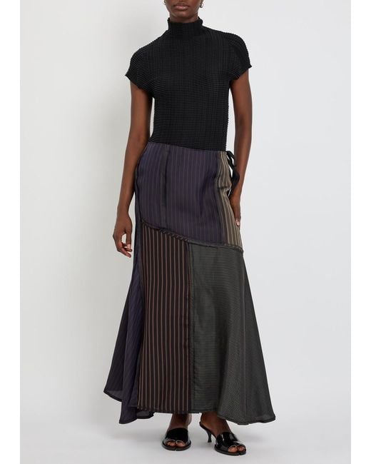 Maison Margiela Gray Panelled Striped Satin Midi Skirt