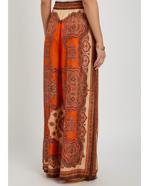 Zimmermann Orange Mohan Wide-Leg Silk Trousers