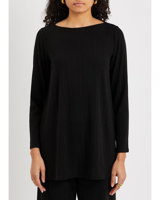 Eileen Fisher Black Ribbed Stretch-jersey Tunic Top