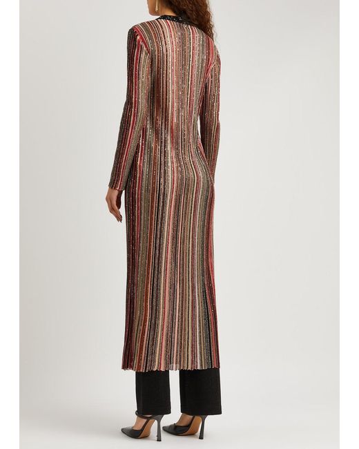 Missoni Brown Striped Sequin-embellished Metallic-knit Cardigan