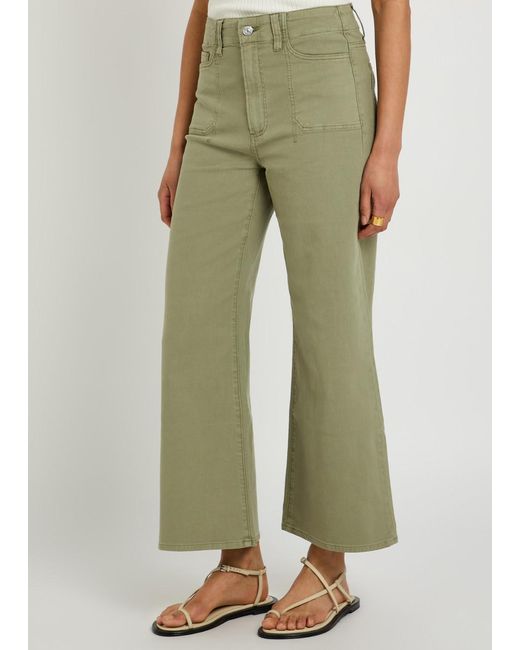 PAIGE Green Anessa Wide-Leg Jeans