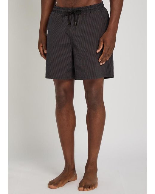 Percival Black Striped Seersucker Swimshorts for men