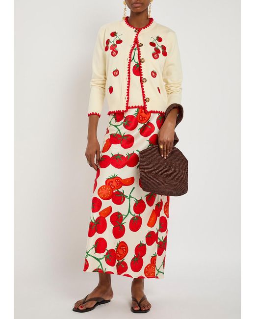 Never Fully Dressed Tomato Embroidered Knit Cardigan in Pink | Lyst