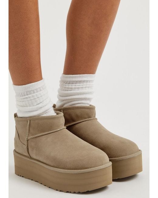 Ugg Brown Classic Designer Ultra Mini Suede Flatform Boots Uk6