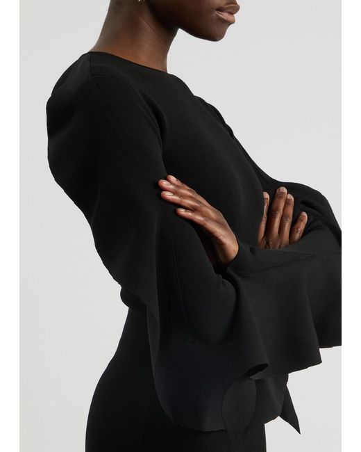 Mugler Black Asymmetric Ruffled Stretch-Knit Mini Dress