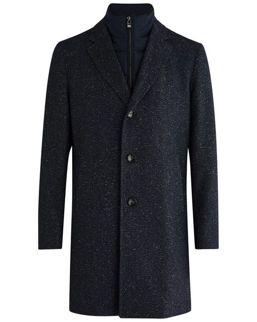 Boss Blue Hyde Layered-Effect Wool-Blend Coat for men