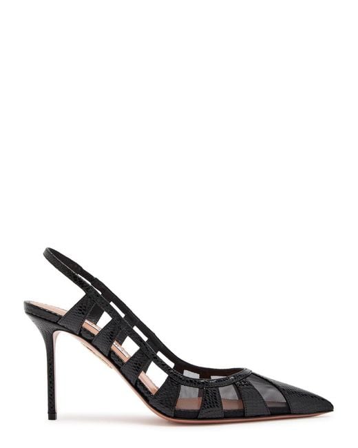Aquazzura Black Screen 85 Snake-Effect Leather Pumps