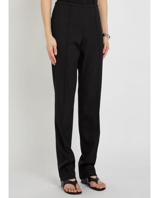 Another Tomorrow Black Slim-Leg Stretch-Wool Trousers