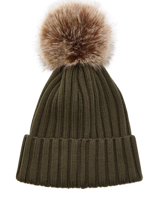 Moncler Brown Ribbed Wool Bobble Hat