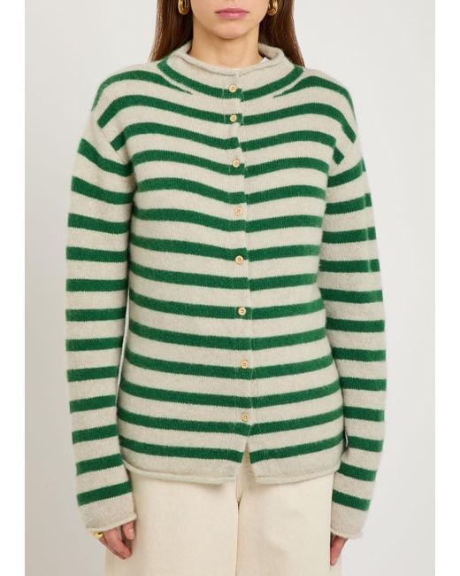 The Elder Statesman Green Cousteau Striped Cashmere Cardigan
