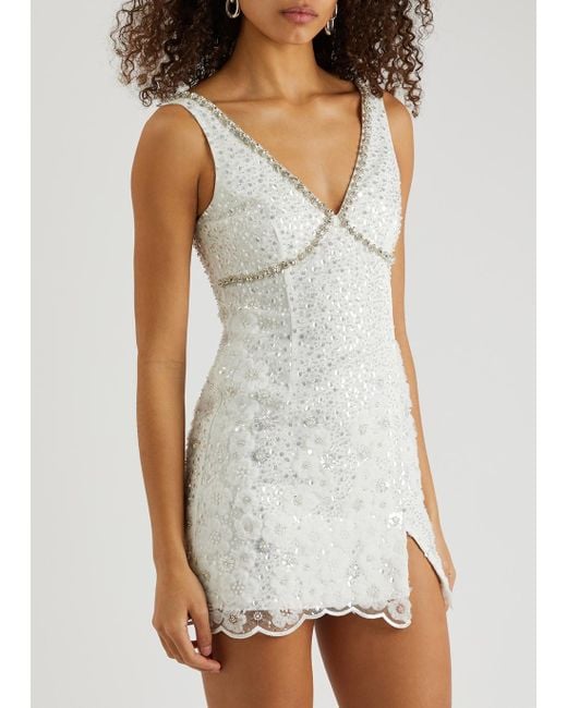 self portrait white beaded sequin bandeau mini dress Self Portrait White Beaded Sequin Bandeau Mini Dress