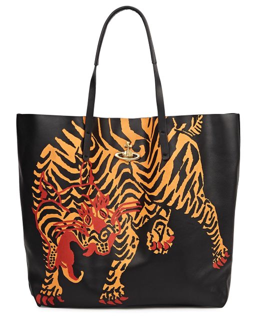 Vivienne Westwood Black Studio Tiger-print Leather Tote