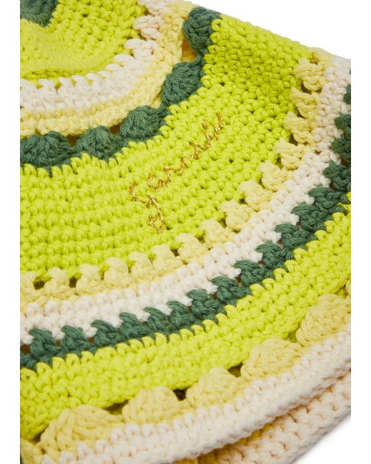 Ganni Yellow Crochet Cotton Bucket Hat