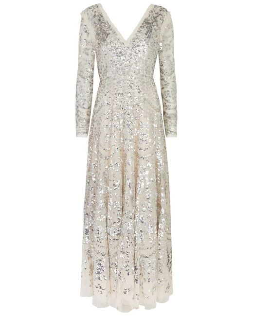 Needle & Thread White Chandelier Sequin-embellished Tulle Gown
