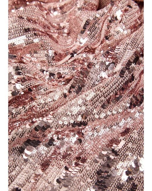 Talbot Runhof Pink Draped Sequin-Embellished Gown