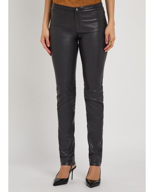 Stouls Gray Newton Slim Leg Leather Trousers