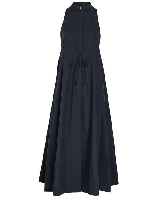 Emporio Armani Blue Drawstring Cotton-Poplin Midi Dress