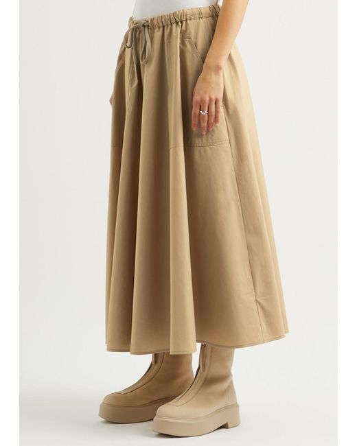 Moncler Natural Flared Cotton-Poplin Midi Skirt