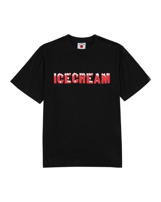 ICECREAM Black Drippy Logo-print Cotton T-shirt for men
