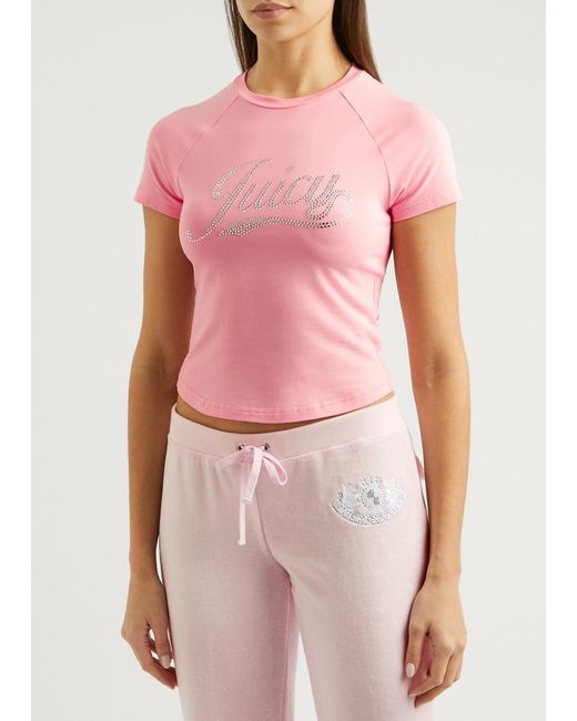Juicy Couture Pink Retro Logo-Embellished Cotton T-Shirt