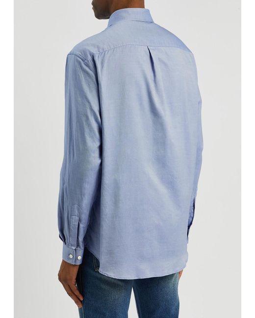 Gucci Blue Logo-embroidered Cotton Shirt for men