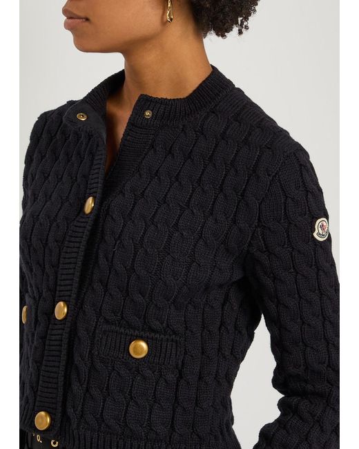 Moncler Blue Cable-Knit Cotton-Blend Cardigan