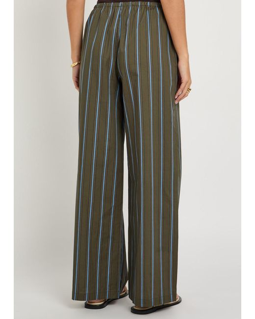 Staud Green Mateo Striped Stretch-Cotton Poplin Trousers