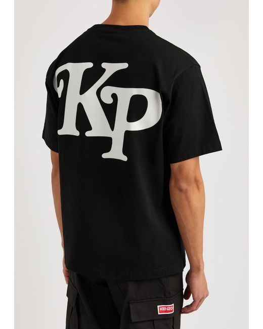 KENZO Black Verdy Logo-flocked Cotton T-shirt for men