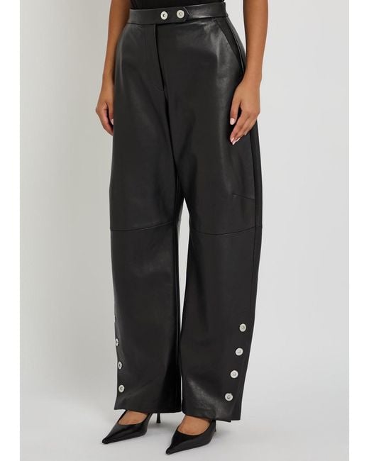 Sportmax Black Barrel-Leg Leather Trousers