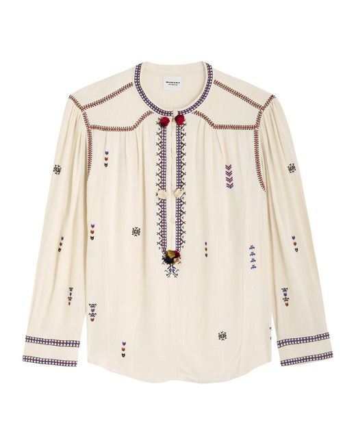 Isabel Marant Natural Pelson Embroidered Woven Blouse