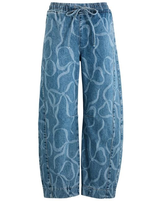 Damson Madder Blue Felix Bow-Print Barrel-Leg Jeans