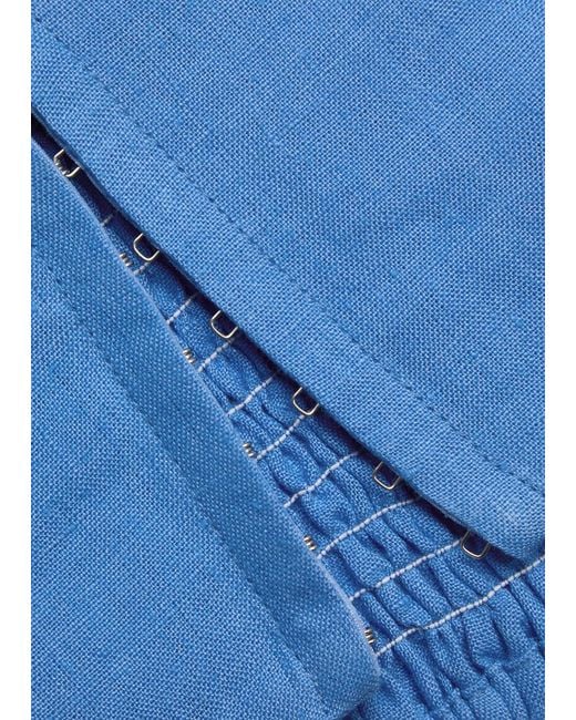 Casa Raki Blue Bruna Cropped Linen Top