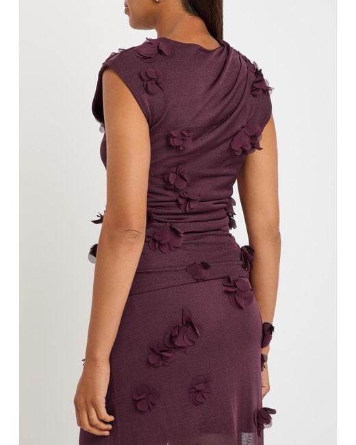 Jonathan Simkhai Purple Tessa Floral-Appliquéd Fine-Knit Top