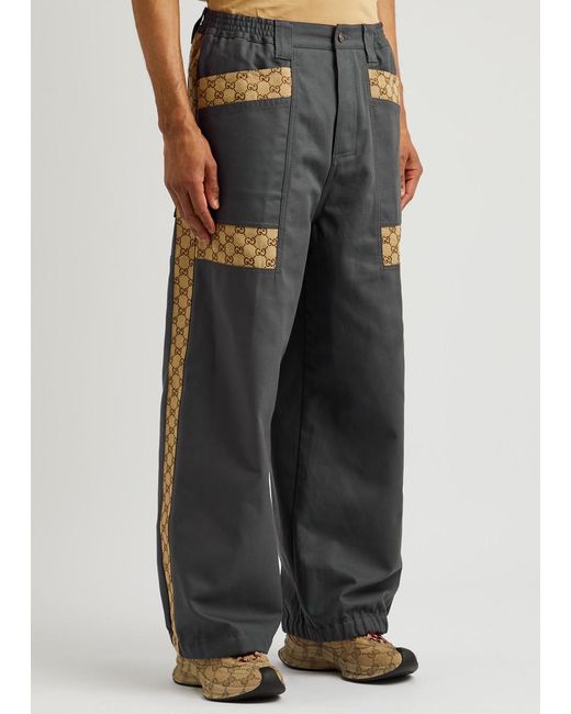 Gucci Gray Panelled gg-monogram Cotton Trousers for men