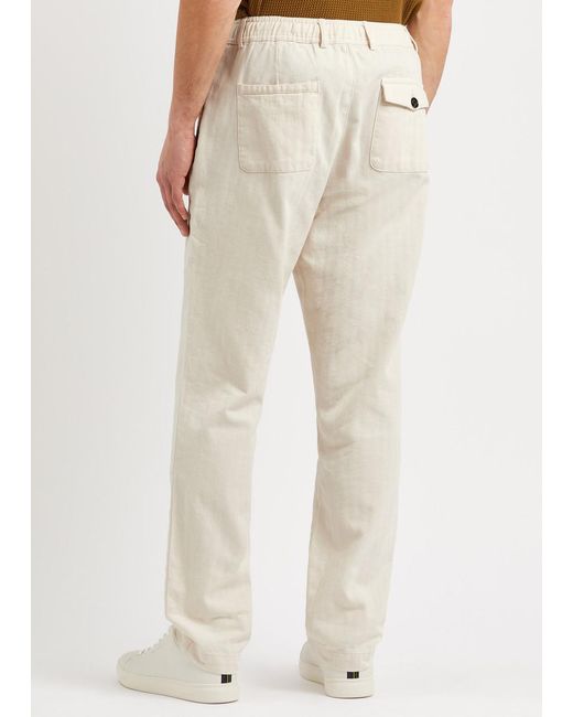 Oliver Spencer Natural Herringbone Cotton Trousers for men