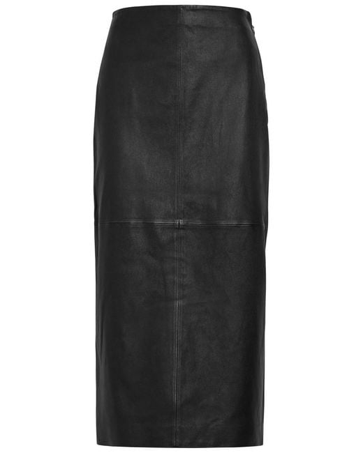 Jonathan Simkhai Black Raven Leather Midi Pencil Skirt