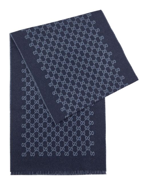 Gucci Blue Sogi gg-jacquard Wool Scarf for men