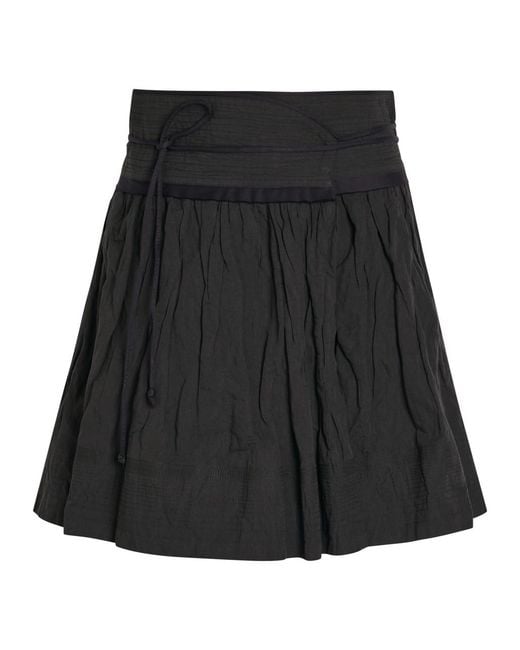 Lemaire Black Crinkled Cotton-Blend Mini Wrap Skirt