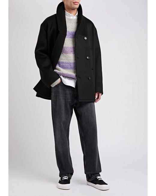 Loewe Black Double-Breasted Wool Peacoat for men